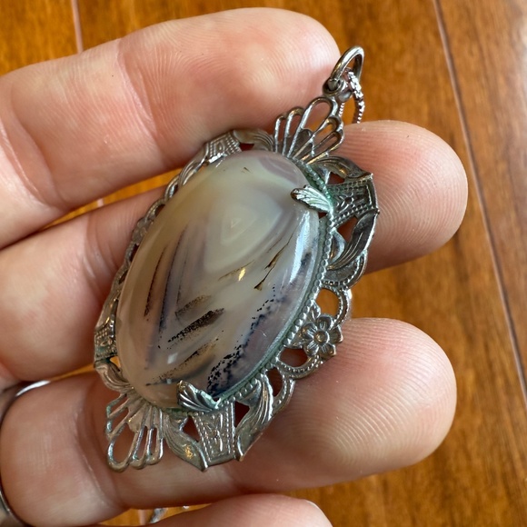 Sterling Silver 925 Milor Italy Chain Necklace Stone & Filigree Pendant 24” Art - Picture 9 of 10